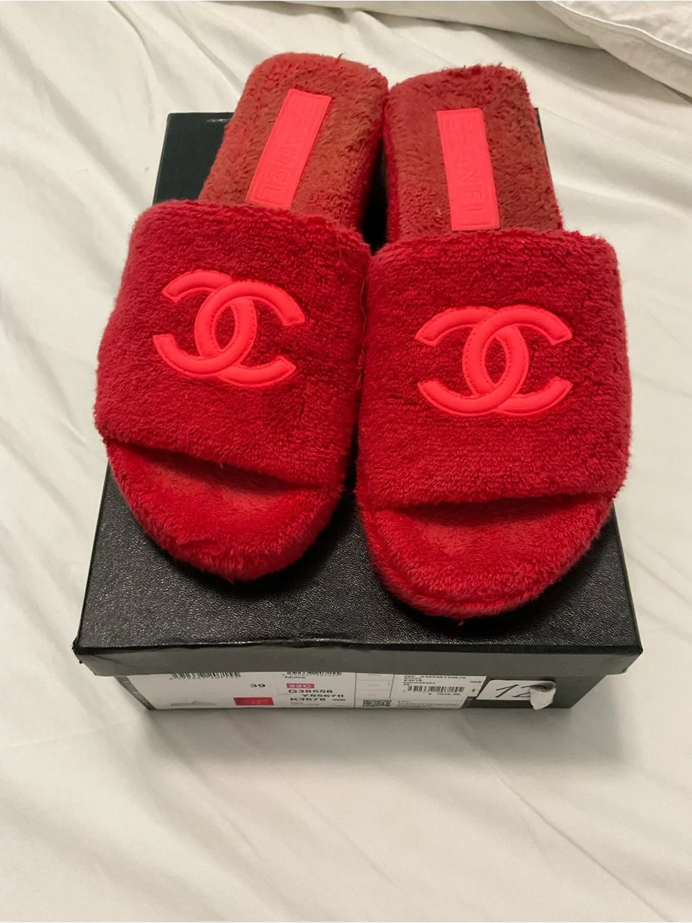 CHANEL red fuzzy